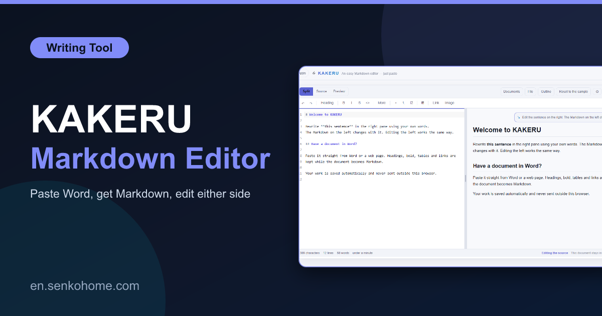 KAKERU: Paste Word or a Web Page, Get Markdown, Edit Both
